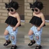 New Fashion Toddler Baby Girls Clothes Black Blouse Top Hole Casual Denim Pants Outfits Set - Image 3