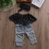 New Fashion Toddler Baby Girls Clothes Black Blouse Top Hole Casual Denim Pants Outfits Set - Image 4