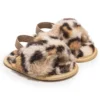 Baywell Baby Girls Leopard Plush Sandals Faux Fur Slides Sandals Newborn Non-Slip Shoes Indoor Outdoor Infant Slippers 0-18M - 7K - 13-18 Months - United States