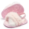 Baywell Baby Girls Leopard Plush Sandals Faux Fur Slides Sandals Newborn Non-Slip Shoes Indoor Outdoor Infant Slippers 0-18M - Image 3