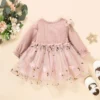 2022-10-11 Lioraitiin 0-3Years Toddler Girl Autumn Sweet Dress Long Sleeve Round Neck Flower Patchwork A-Line Dress with Bow - Image 5