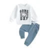 2024-07-03 Lioraitiin Baby Boy Fall Outfit Letter Rugby Print Long Sleeve Sweatshirt and Elastic Pants 2Pcs Clothes for Toddler - WHITE - 3T - United States