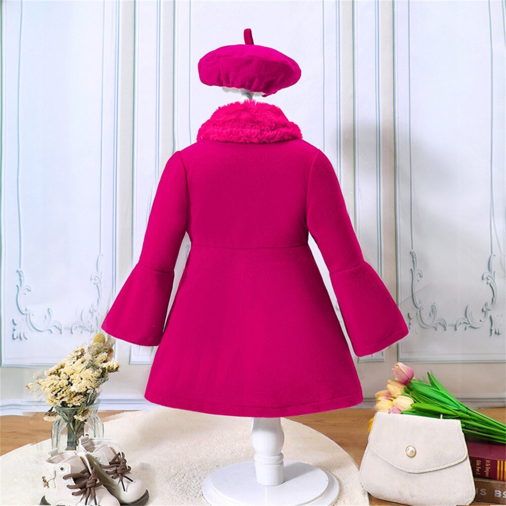 Christmas Toddler Girl Solid Color Patchwork Wool Collar Coat Hat Set For 1 To 6 Years Girl winter Warm Jackets With Hat 2pcs - Image 20