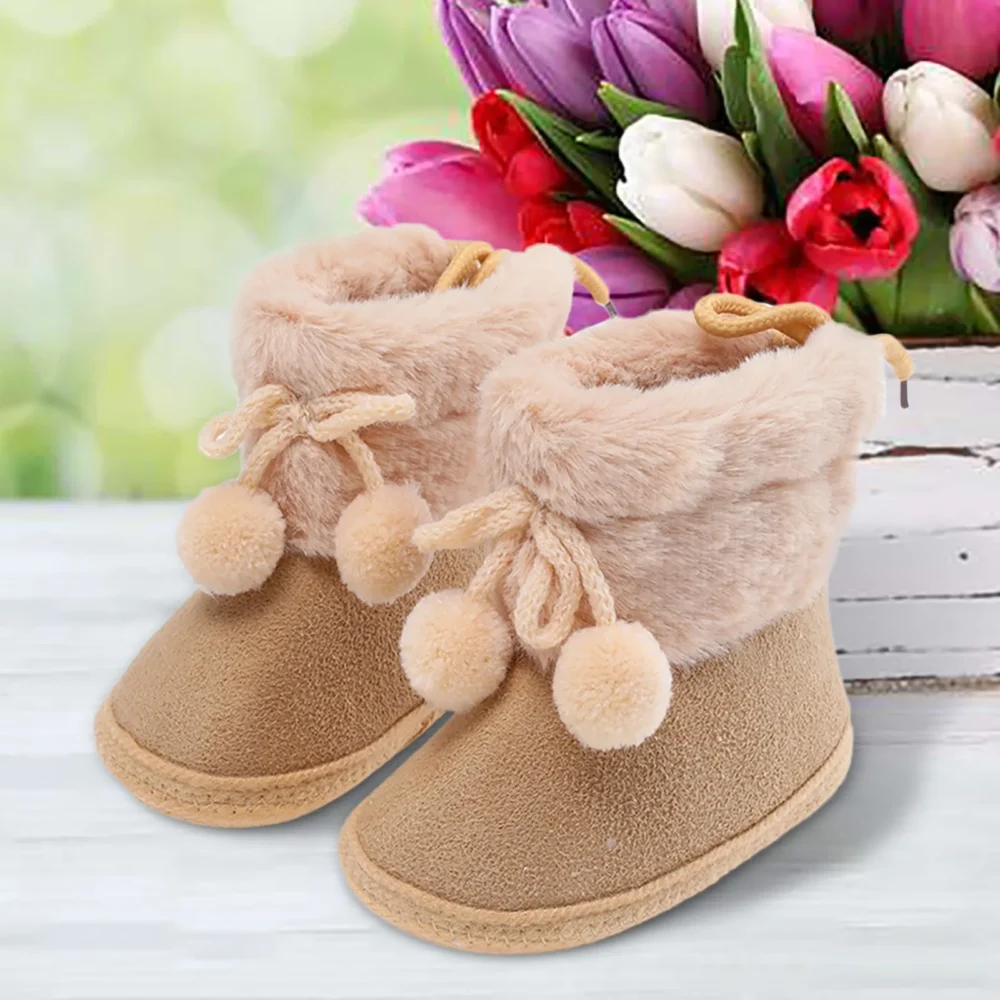 Newborn Baby Girl Plush Snow Booties Keep Warm Shoes Non-slip Sneaker Walking Soft-soled Breathable Heart Wings First Walkers - Image 3