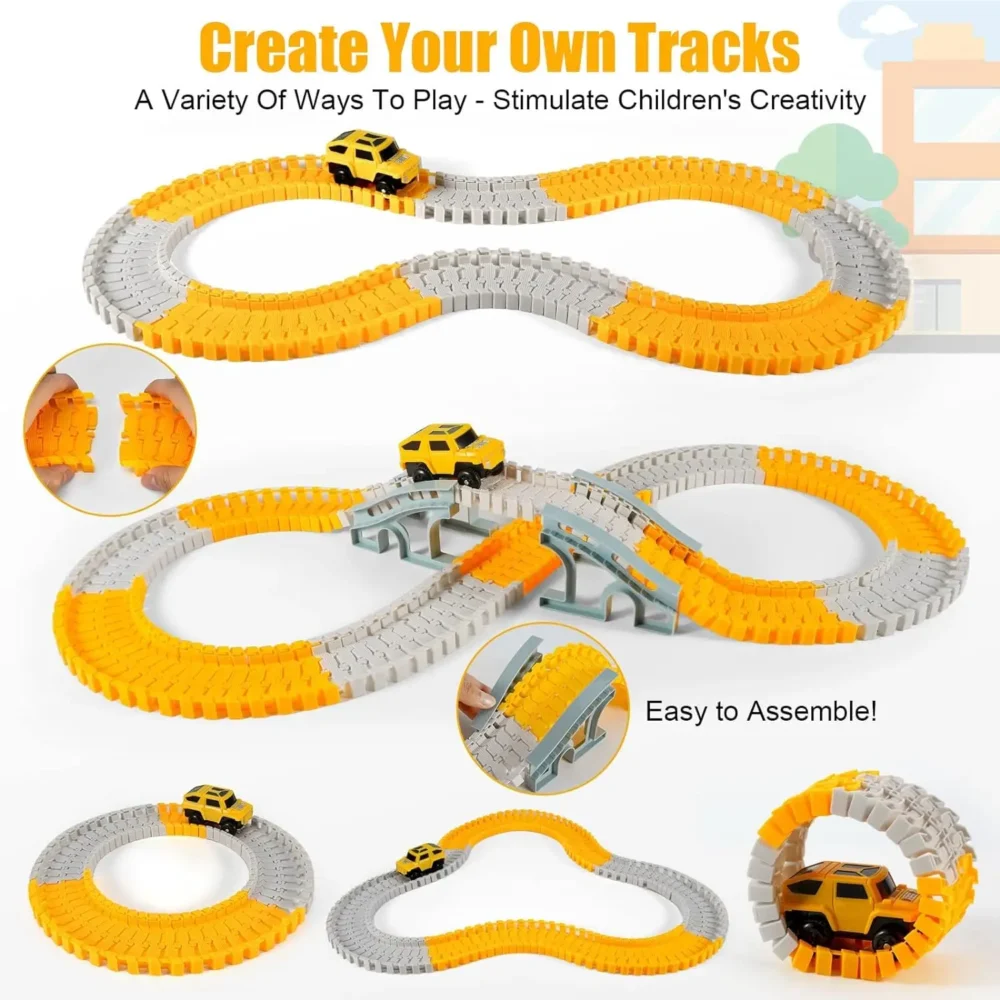 260 PCS Construction Race Tracks for Kids Toys, 2 Electric Cars, 4 Construction Cars, 1 Map & Flexible DIY Track Set for 3+ kids - Image 4