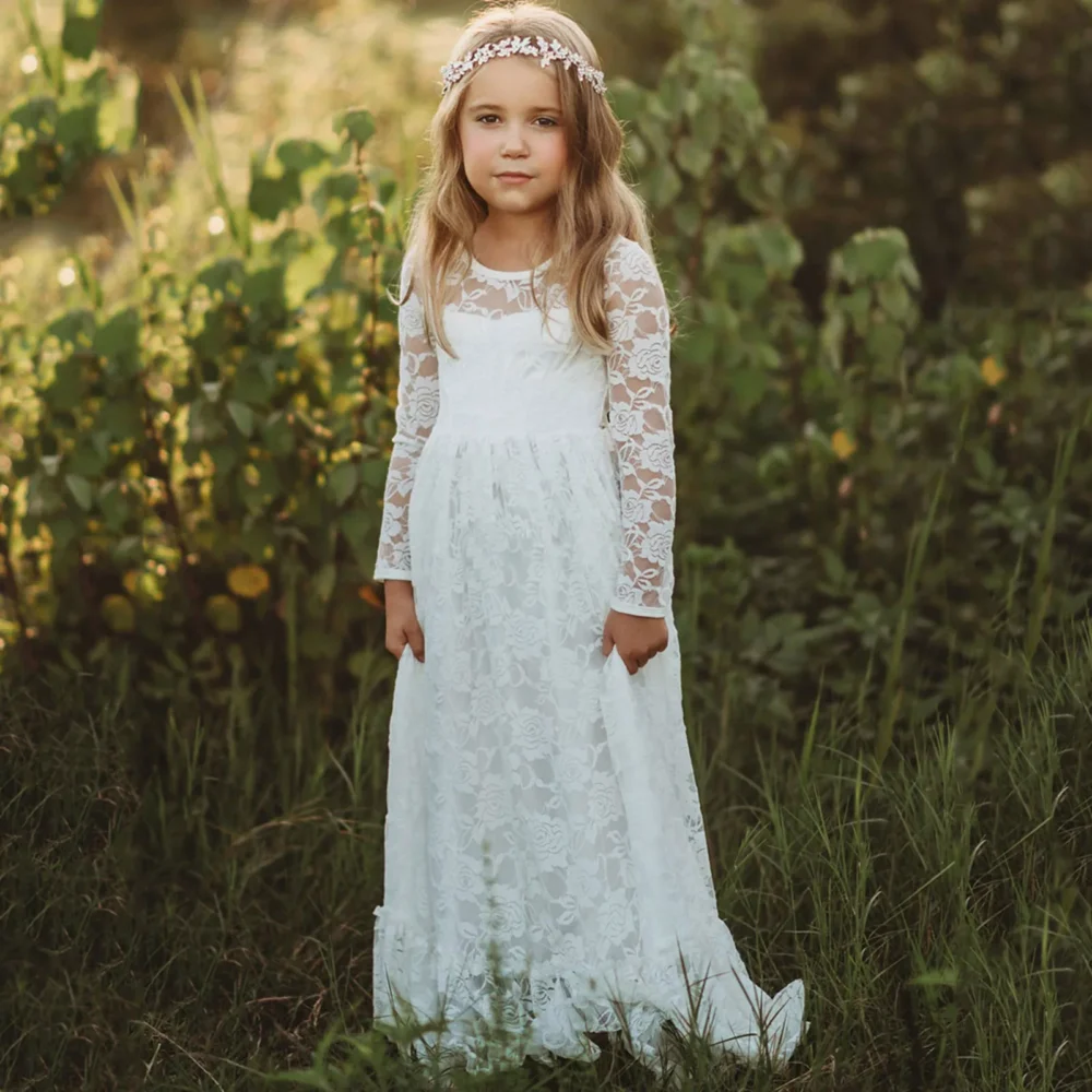 Children dresses Children's Lace Dress Princess Dress Tie Belt Girls Chic Long Flower Girl Dresses vestidos elegantes para niñas - Image 5