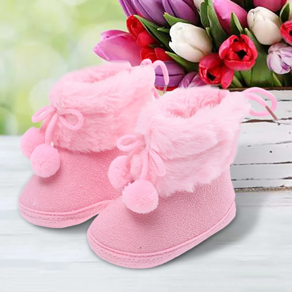 Newborn Baby Girl Plush Snow Booties Keep Warm Shoes Non-slip Sneaker Walking Soft-soled Breathable Heart Wings First Walkers - Image 2