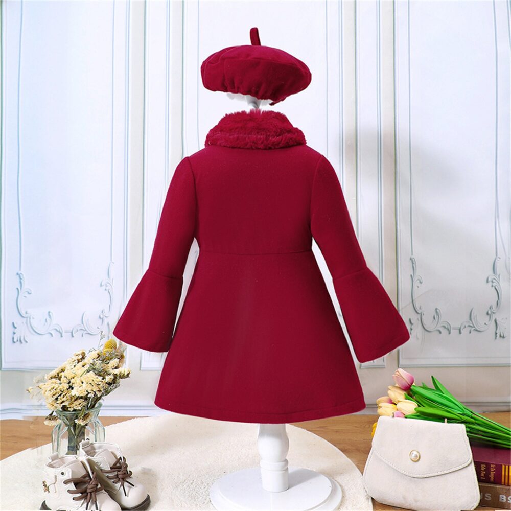 Christmas Toddler Girl Solid Color Patchwork Wool Collar Coat Hat Set For 1 To 6 Years Girl winter Warm Jackets With Hat 2pcs - Image 19