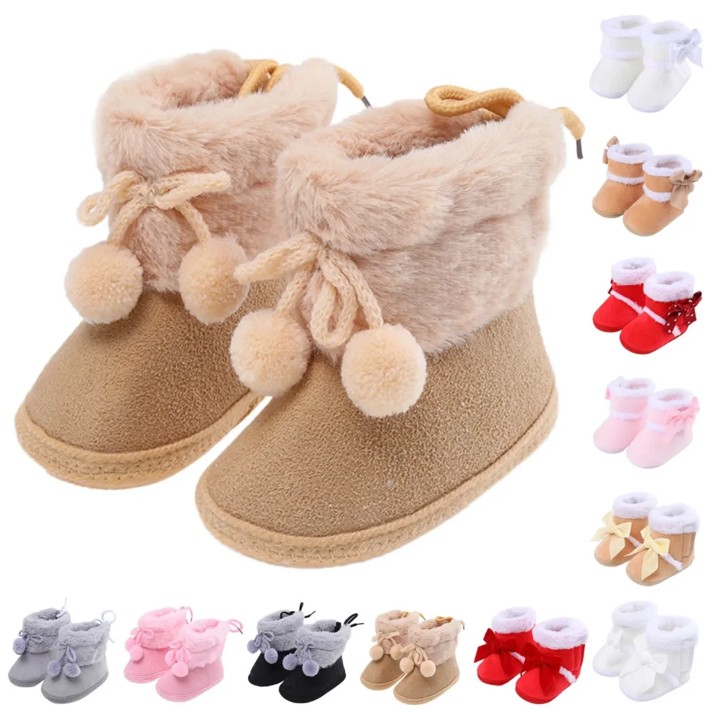 Newborn Baby Girl Plush Snow Booties Keep Warm Shoes Non-slip Sneaker Walking Soft-soled Breathable Heart Wings First Walkers - Image 5