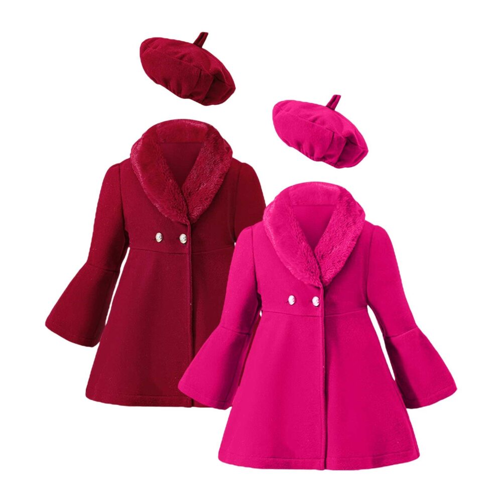 Christmas Toddler Girl Solid Color Patchwork Wool Collar Coat Hat Set For 1 To 6 Years Girl winter Warm Jackets With Hat 2pcs - Image 12