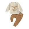 2024-07-03 Lioraitiin Baby Boy Fall Outfit Letter Rugby Print Long Sleeve Sweatshirt and Elastic Pants 2Pcs Clothes for Toddler - Khaki - 18M - United States