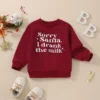 2022-10-17 Lioraitiin 0-24M Infant Baby Girl Autumn Sweatshirts Long Sleeve Red Sorry Santa I Drank The Milk Letter Printed Top - United States - 6M