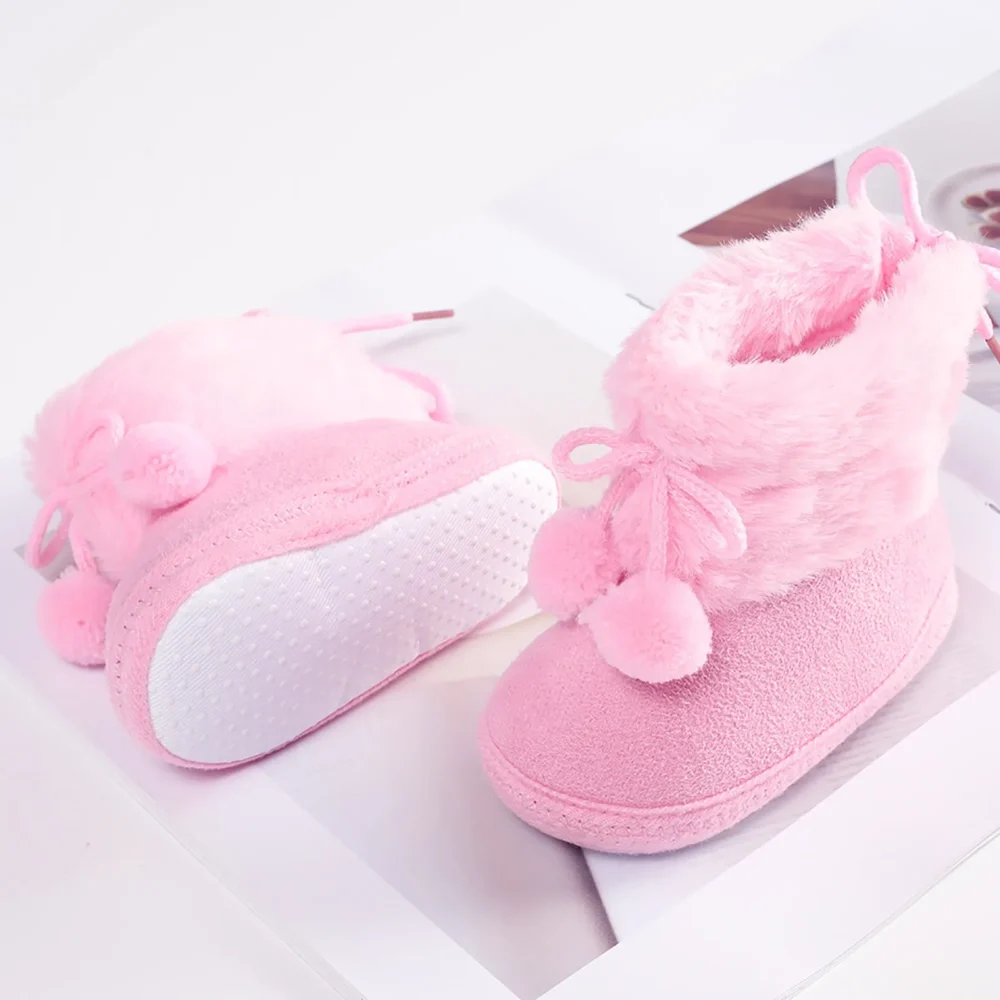 Newborn Baby Girl Plush Snow Booties Keep Warm Shoes Non-slip Sneaker Walking Soft-soled Breathable Heart Wings First Walkers - Image 4