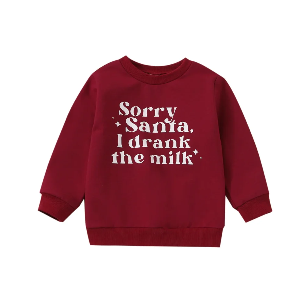 2022-10-17 Lioraitiin 0-24M Infant Baby Girl Autumn Sweatshirts Long Sleeve Red Sorry Santa I Drank The Milk Letter Printed Top - Image 6