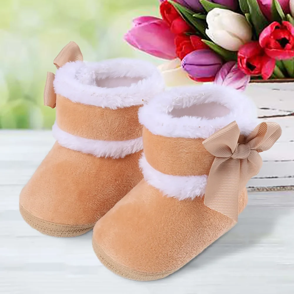 Newborn Baby Girl Plush Snow Booties Keep Warm Shoes Non-slip Sneaker Walking Soft-soled Breathable Heart Wings First Walkers - Image 9