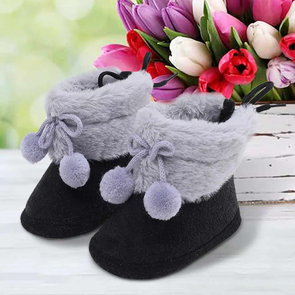 Newborn Baby Girl Plush Snow Booties Keep Warm Shoes Non-slip Sneaker Walking Soft-soled Breathable Heart Wings First Walkers