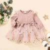 2022-10-11 Lioraitiin 0-3Years Toddler Girl Autumn Sweet Dress Long Sleeve Round Neck Flower Patchwork A-Line Dress with Bow - United States - 9M