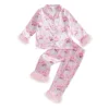 2024-08-02 Lioraitiin Toddler Baby Girl 2Pcs Christmas Pajamas Long Sleeve Feather Trim Shirt + Pants Set Sleepwear - Pink - 2T - United States