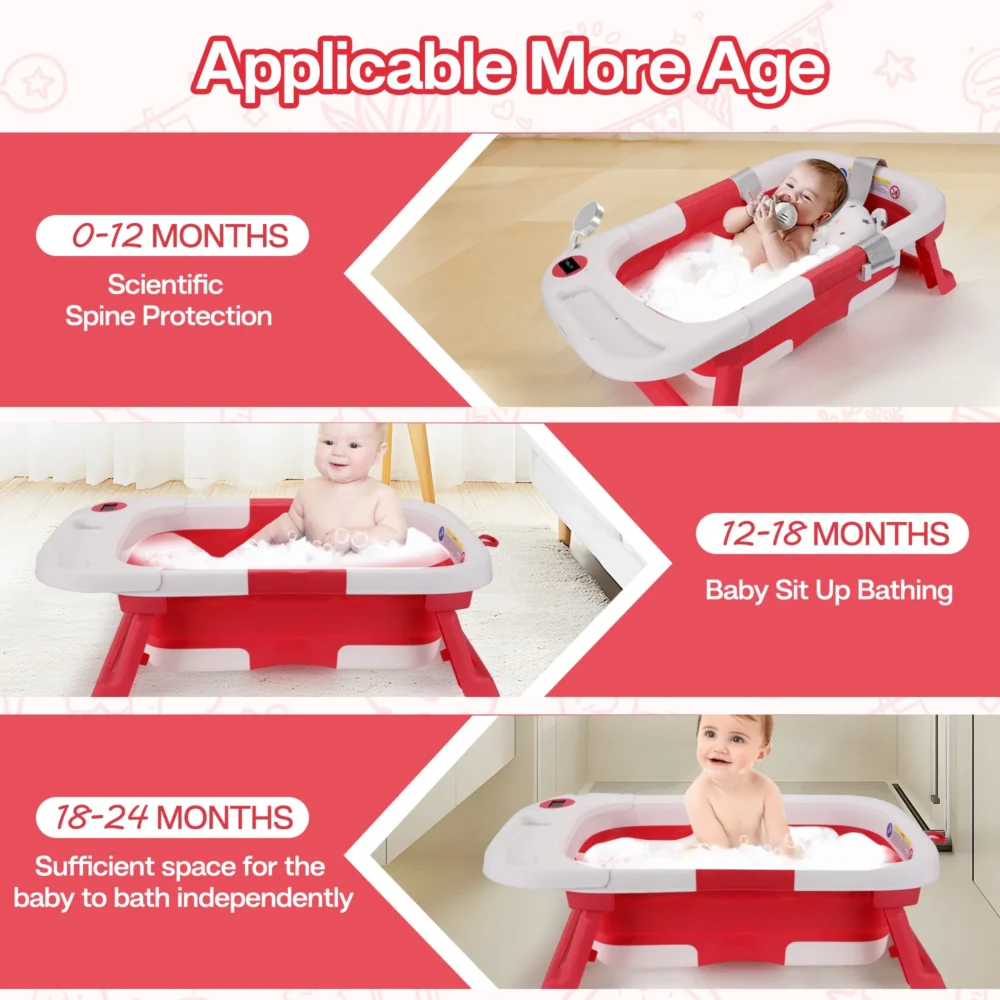 Baby Bathtub,Baby Bath Tub with Soft Cushion & Thermometer,Baby Bathtub Newborn to Toddler 0-36 Months,Portable Travel Baby Tub - Image 4