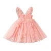 2023-05-16 Lioraitiin 0-4Years Butterfly Wings Girl Fairy Dress First Birthday Dress Flower Wedding Dress - D - 4T - CN