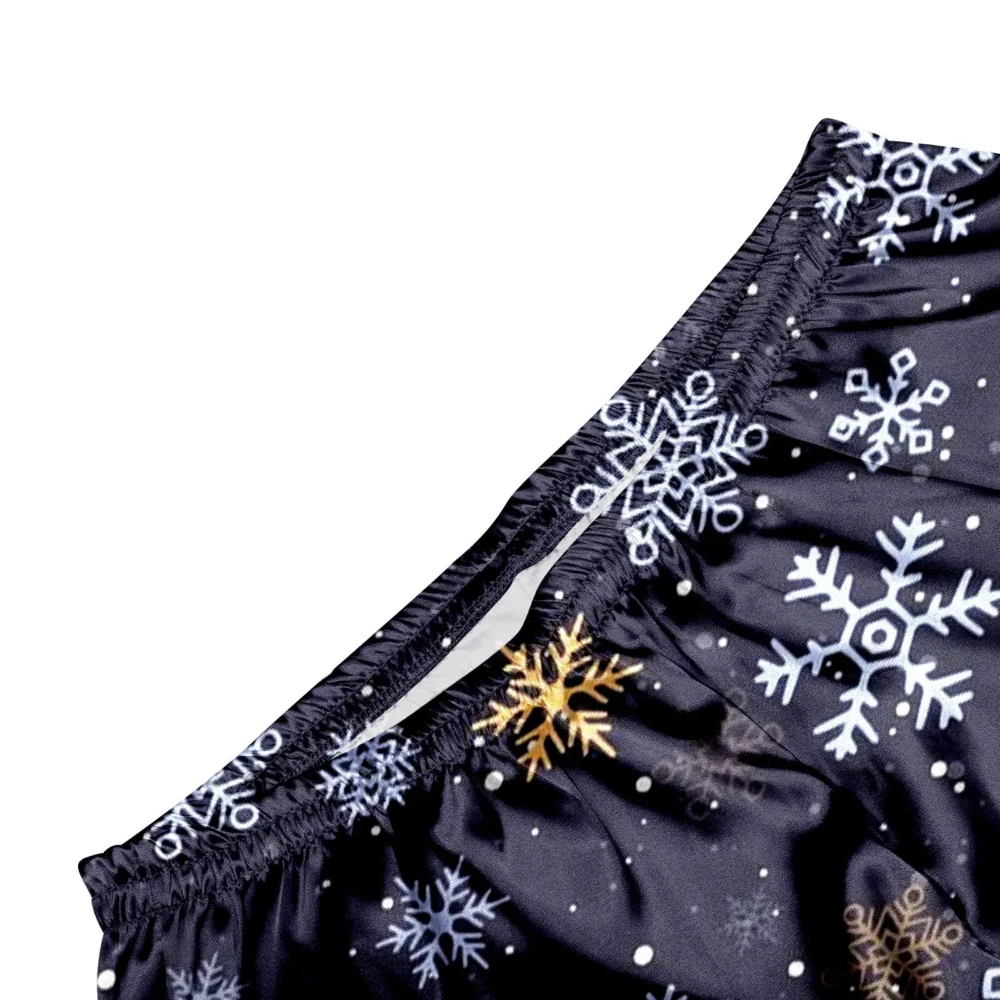 Silk Satin Family Matching Outfit Christmas Snowflake Print Pajamas 2 Piece Set Long Sleeve Lapel Button Shirts+Loose Pant Sets - Image 5