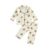 2022-07-06 Lioraitiin 0-6Years Kids Unisex Casual Pajama Suit Bear Printed Long Sleeve Front Pocket Lapel Tops Printed Long Pant - CN - 2T