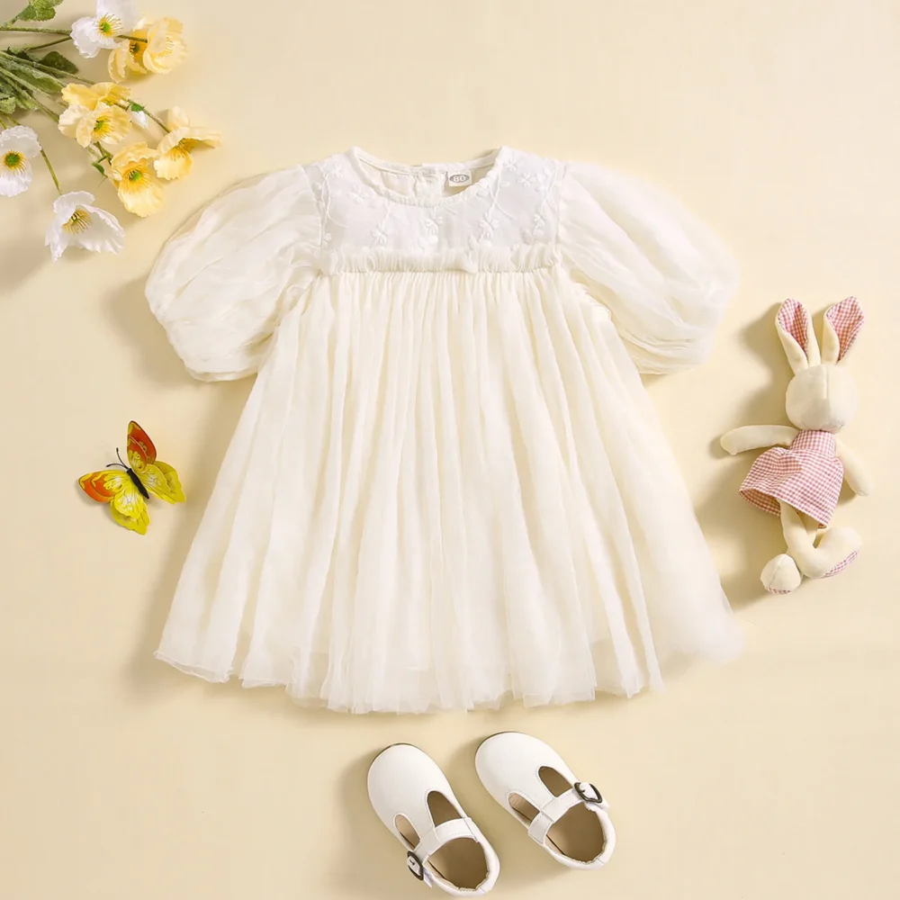 Toddler Girls Short Sleeve Lace Tulle Dress Dance Party Dresses Clothes Baby Girl Floral Dress